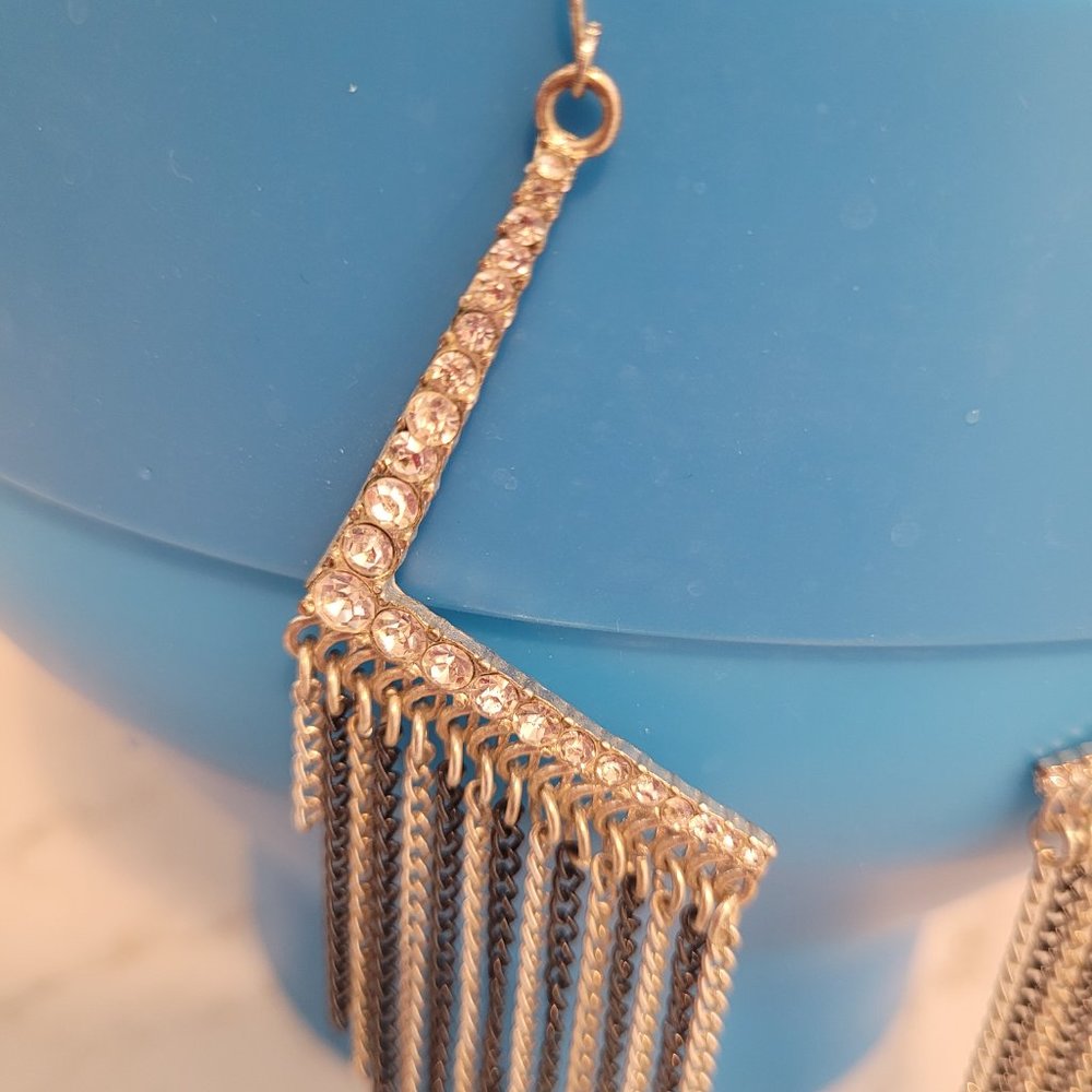 Angled Rhinestone Dangle Earrings - Picture 3 of 4